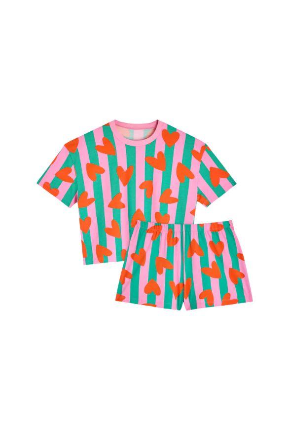 WE ARE JOLIES | Pyjama en coton biologique -  Cœurs et rayures