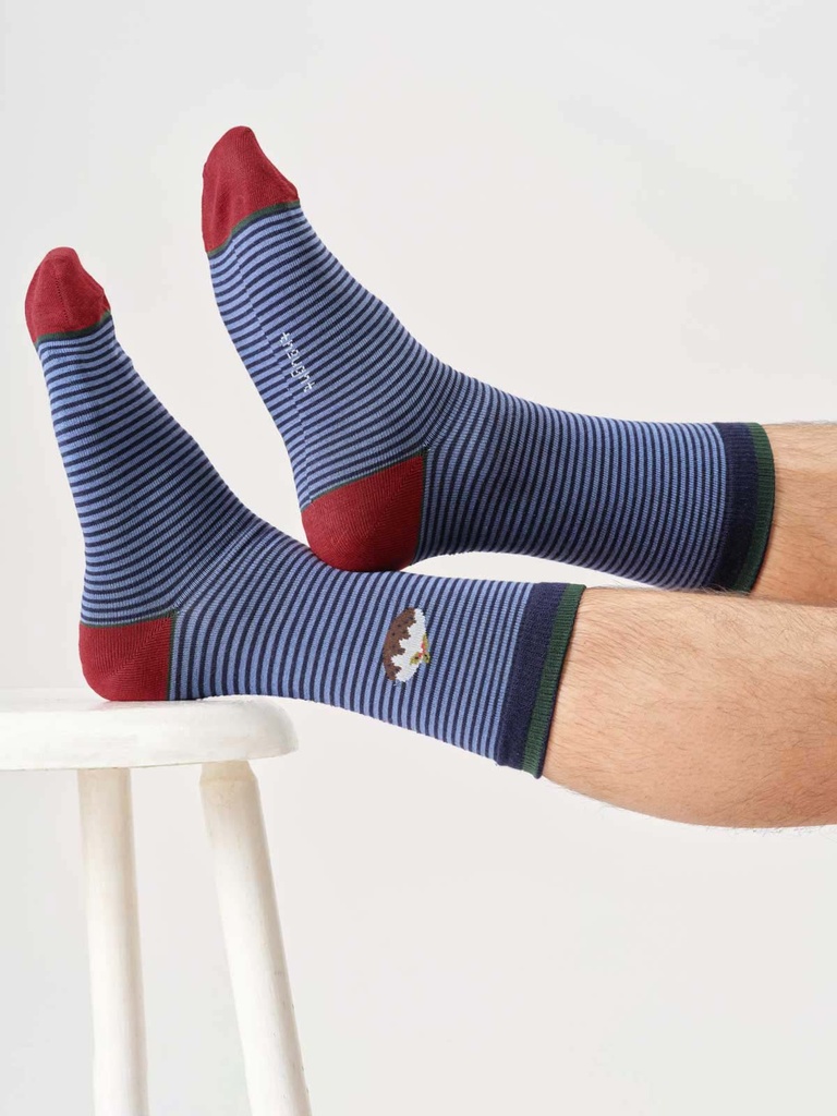 THOUGHT | Chaussettes - Mens Christmas Pudding Bamboo Cracker Gift Box Of Two - Grey Marl/Navy Blue