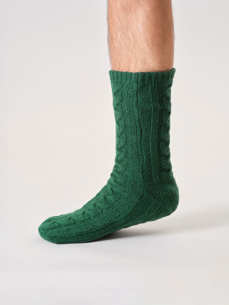 THOUGHT | Chaussettes - Mens Cosy Cable Cabin - Dark Green
