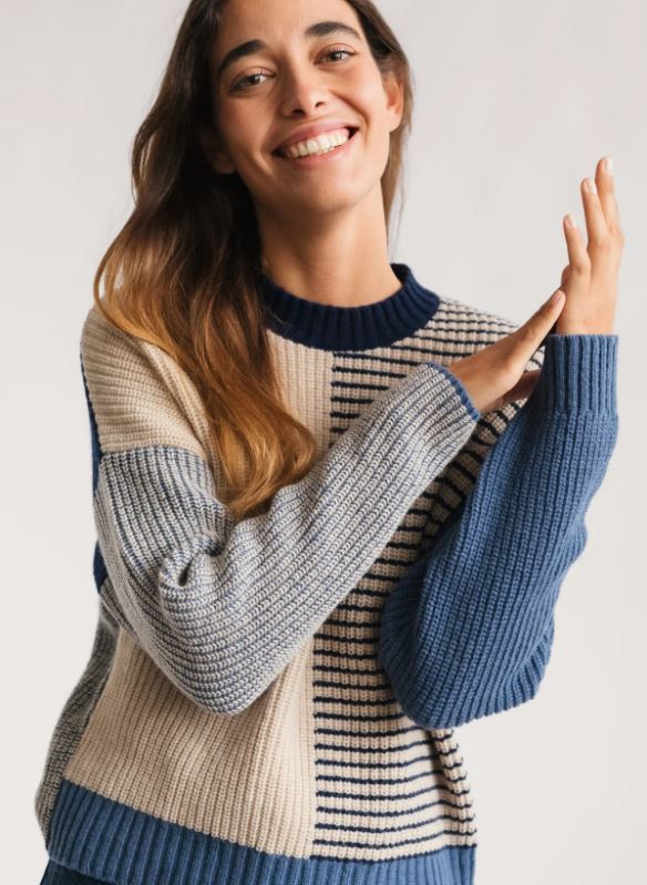 TWOTHIRDS | KNITS - TUBAI - BLUE BLOCK COLOUR