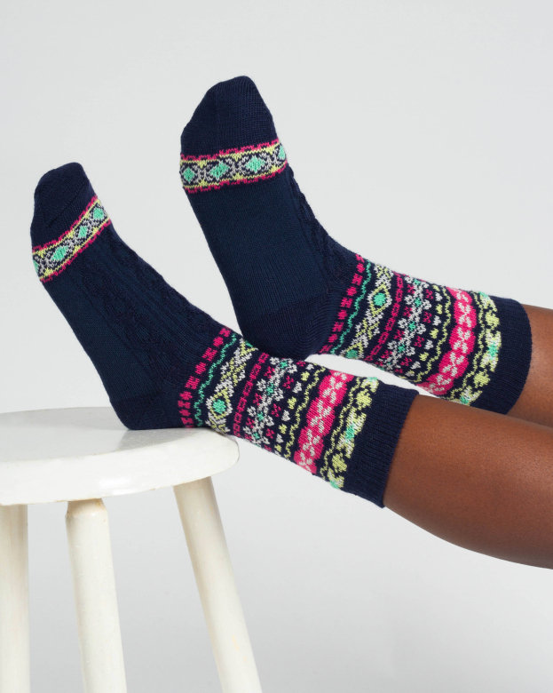 THOUGHT | chaussettes femme en laine Cable Fairisle - navy multi