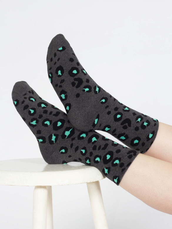 THOUGHT | chaussettes femme léopard - grey/mint