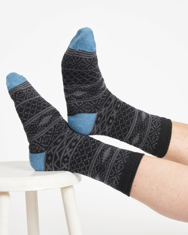 THOUGHT | chaussettes homme pattereded wool crew - black