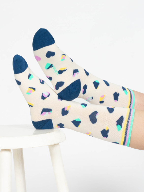 THOUGHT | chaussettes femme leopard heart - Ecru