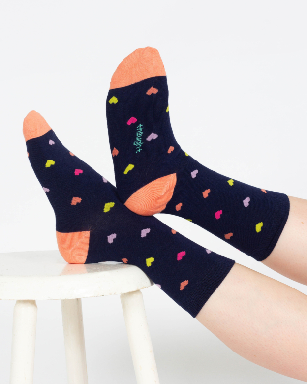 THOUGHT | chaussettes femme bambou - Navy/Orange Heart