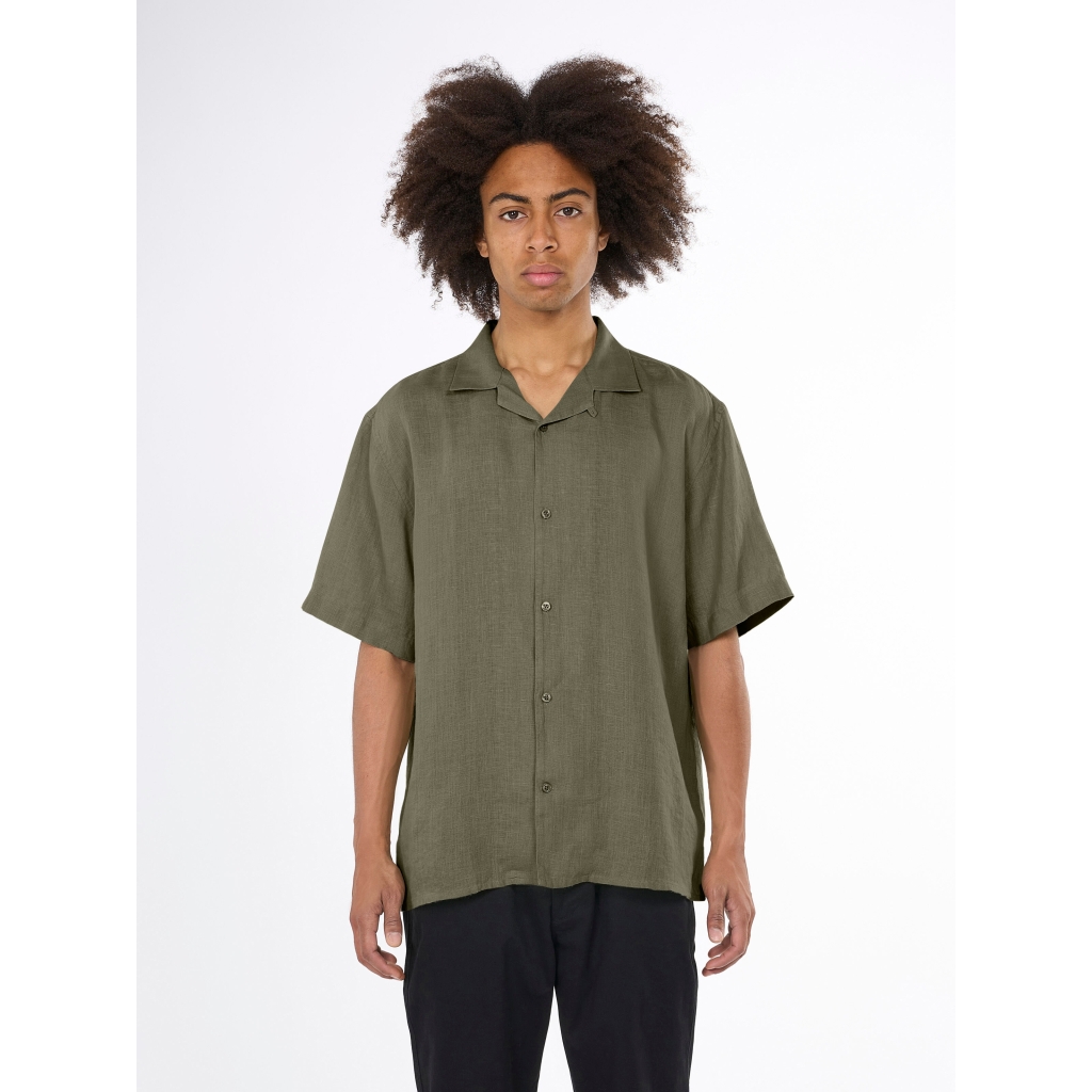 Knowledge Cotton Apparel | Chemise Manche courtes en lin - Burned Olive