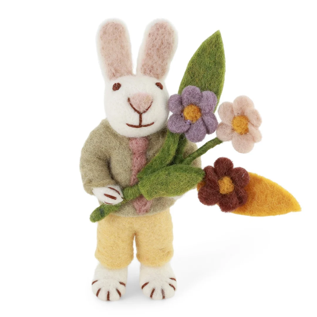 GRY &amp; SIF | Lapin en laine à suspendre - bouquet de fleurs