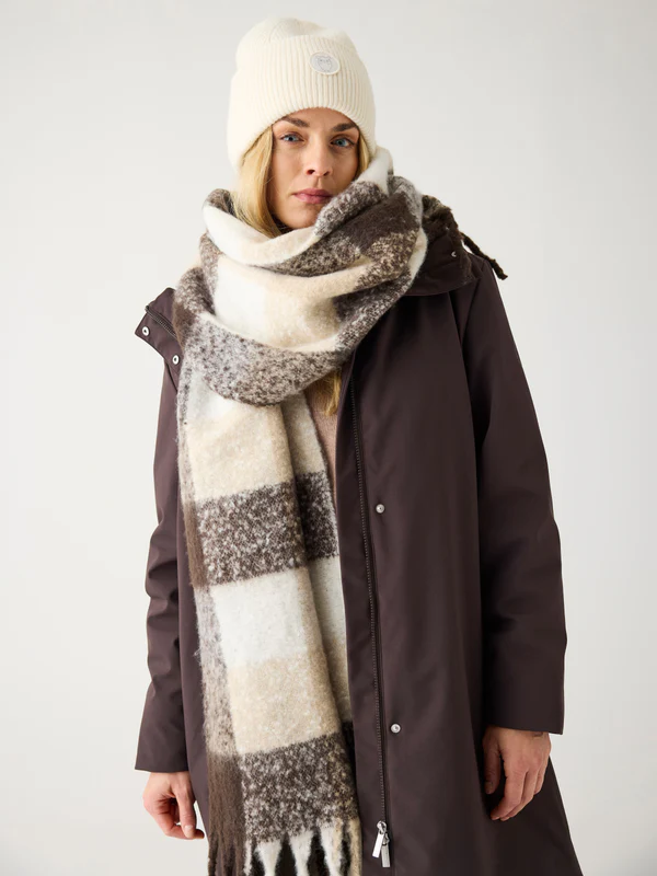 KNOWLEDGE COTTON APPAREL | Recycled Polyester Scarf GRS - Brown check