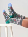 [BTR-W25W-TA651C-Dark Grey Marl-4-7] THOUGHT | Chaussettes Femme - Floral Checkerboard - Dark Grey Marl