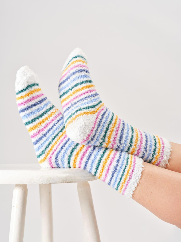THOUGHT | Chaussettes - Womens Fluffy Stripe - Stone White