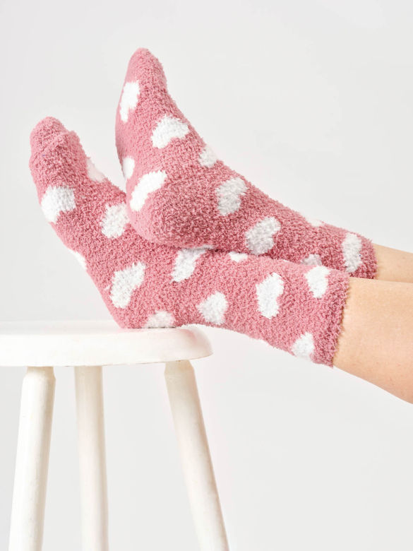 THOUGHT | Chaussettes Femme - Ditsy Heart Fluffy - Dusky Pink