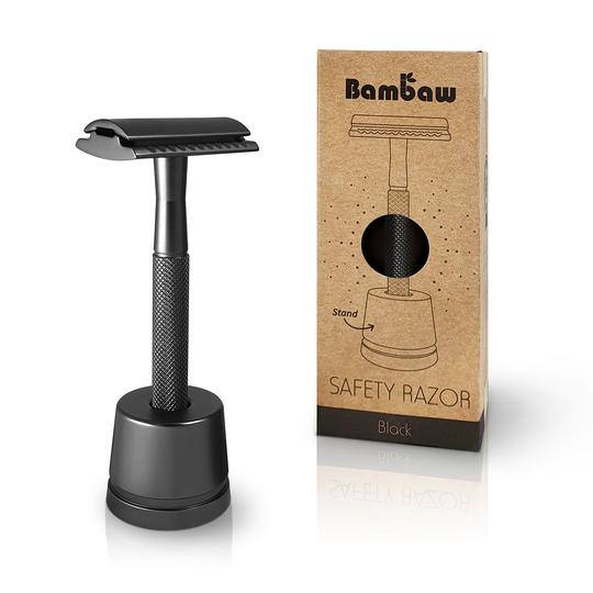 Bambaw | Rasoir de sureté métal black + socle