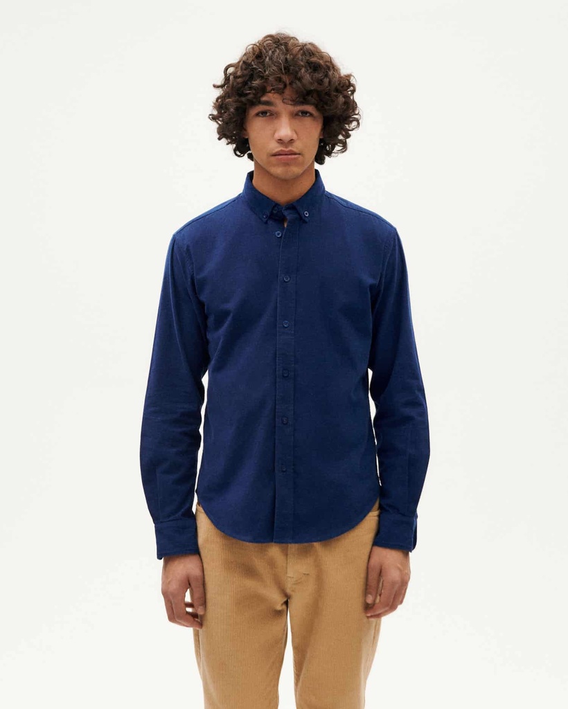 THINKING MU | Chemise en micro velours bleu foncé Ant