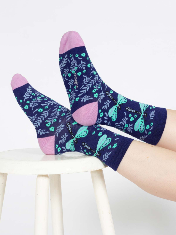 [BTR-TA331] THOUGHT | chaussettes femme fleuries -  Blue Dragonfly