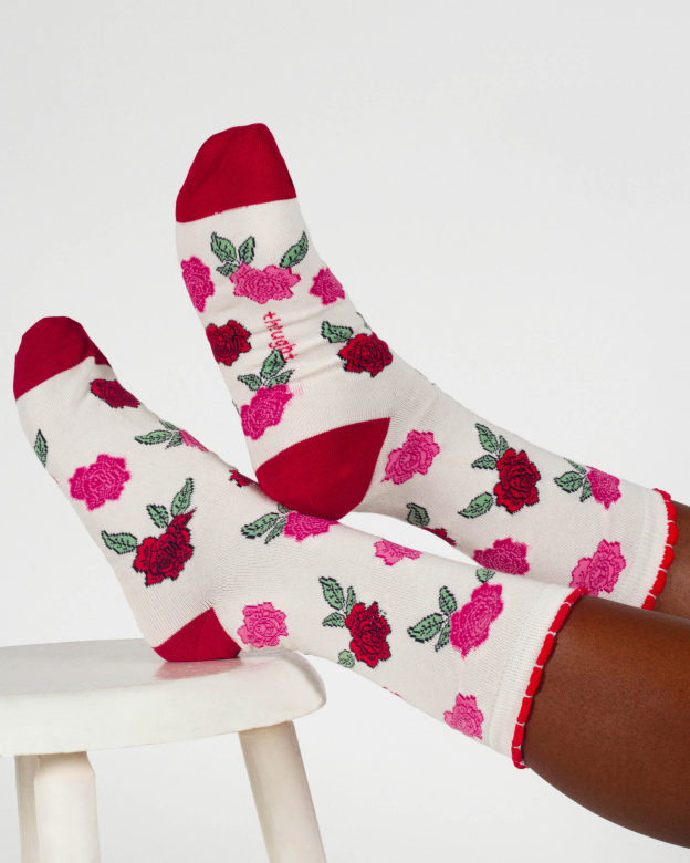 [BTR-W24W-TA95-ROS] THOUGHT | chaussettes femme birth flower bamboo -  Rose