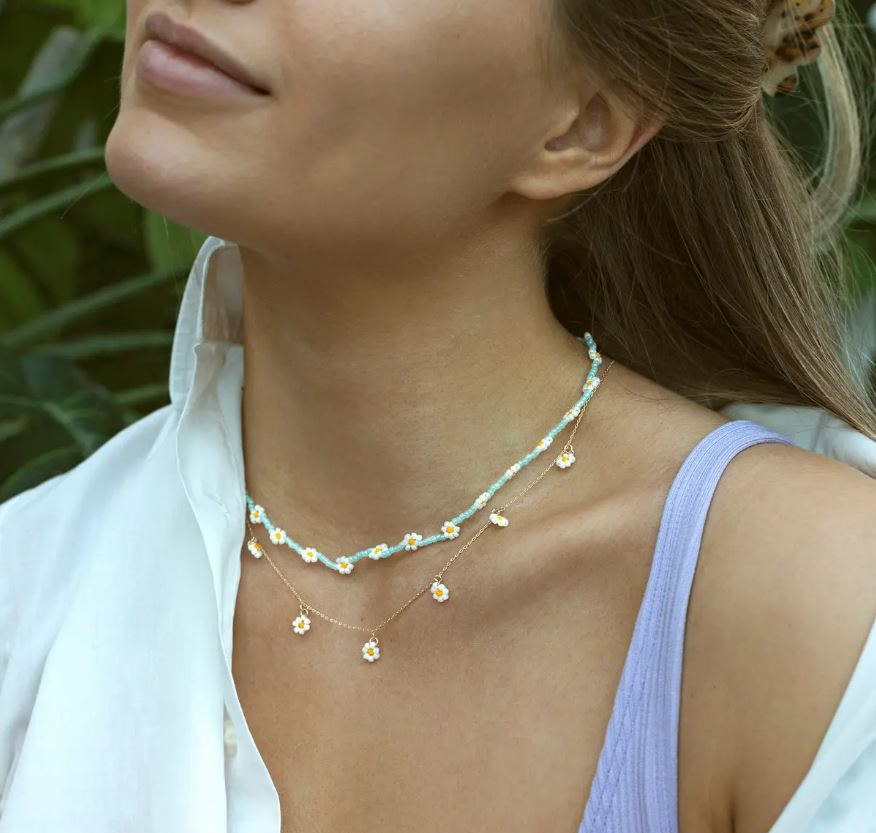 [TIM-83714001] Timi | Collier de petites fleurs en perles - White