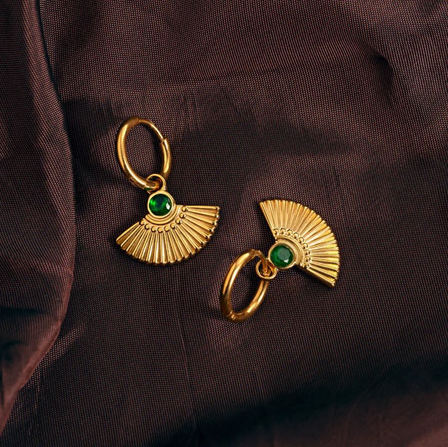 [TIM-84425] Timi | Boucles d'oreilles Adira - Eventails verts