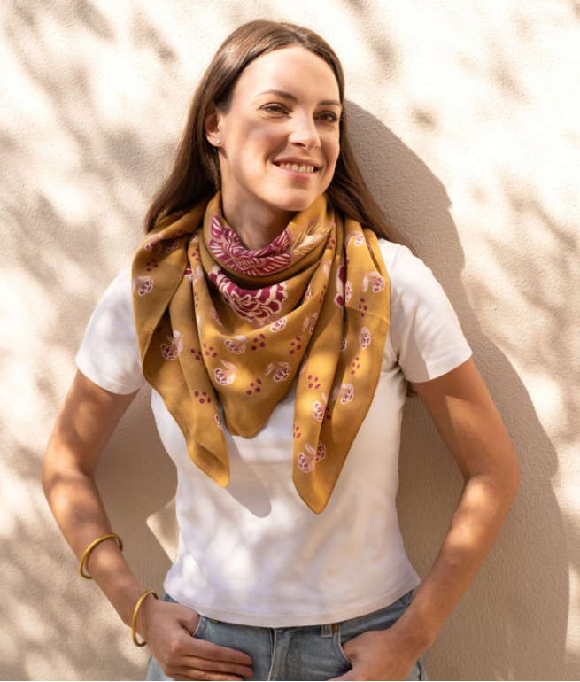 [BIN-FL_MIN_CAS] Bindi Atelier | Grand foulard indien - Mindi Cassonade