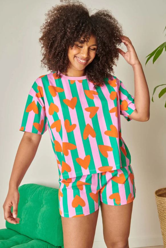 WE ARE JOLIES | Pyjama en coton biologique -  Cœurs et rayures