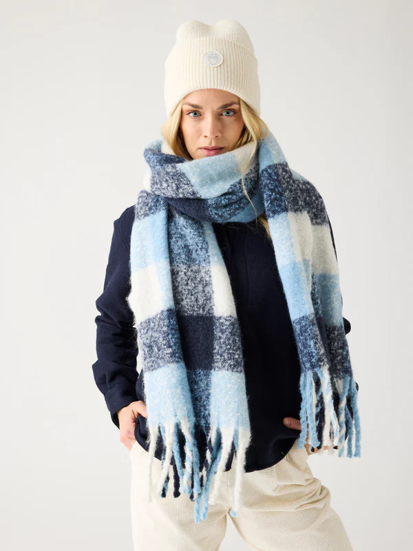 [KCA-W25M-4220002-7006-One size] KNOWLEDGE COTTON APPAREL | Echarpe en polyester recyclé - Blue check