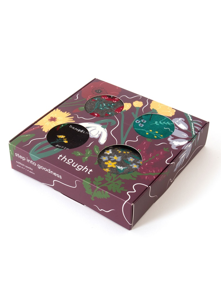 [BTR-W25W-TA680C-Dark Grey/Green/Black/Grey Marl-4-7] THOUGHT | Coffret de 4 chaussettes - Floral - Dark Grey/Green/Black/Grey Marl