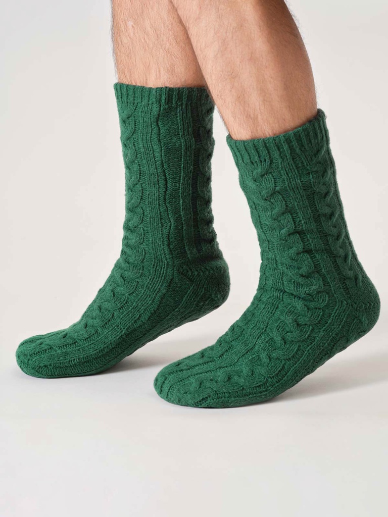 [BTR-W25M-TA719-Dark Green-7-11] THOUGHT | Chaussettes - Mens Cosy Cable Cabin - Dark Green