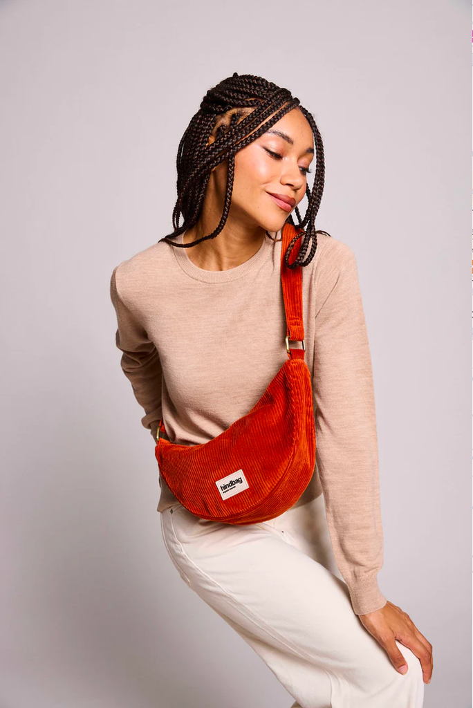 [HIN-ANDR_BRI] HindBag | Sac banane Demi Lune - Andrea Velours Brique